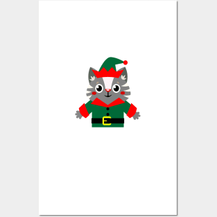 Meowy Catmas Cute Kawaii Cat Christmas Elf Santa's Little Helper Posters and Art